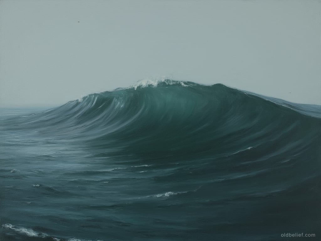 Dark sea surface with a long smooth swell rising and no object breaking it